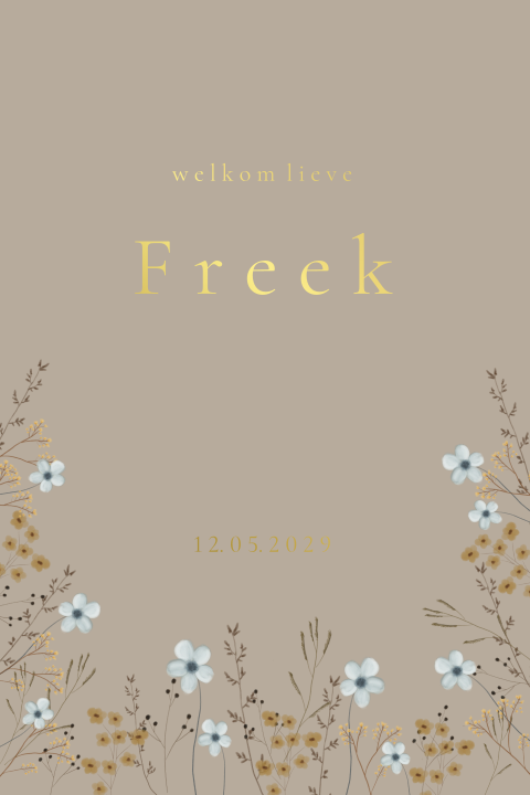 Geboortekaartje handgetekende bloemetjes naturel