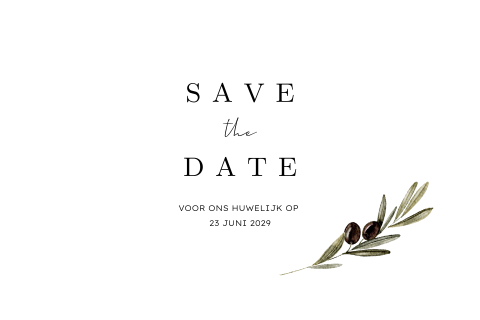 Klassieke save the date kaart met olijftak