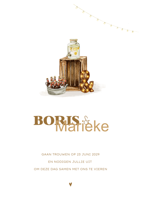 Getekende trouwkaart festival lampjes illustraties feest