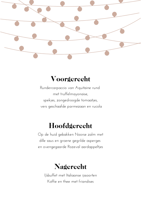 Menukaart bruiloft met lampjes slinger