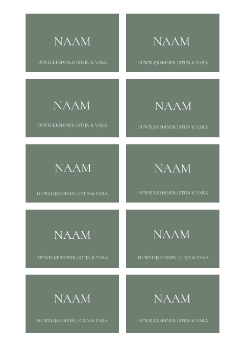 groene naamkaartjes namen bruidspaar