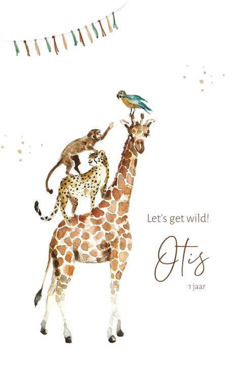 Uitnodiging jungle met giraffe stapeldieren vlaggen