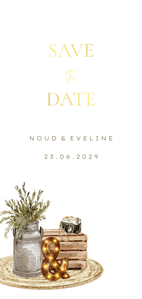 Getekende save the date kaart met vintage bruiloft illustraties