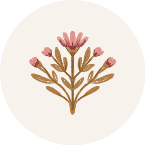 Sticker bloem getekend botanical roze beige
