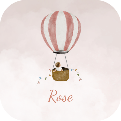 Meubelsticker krukje roze luchtballon met meisje en vlaggetjes