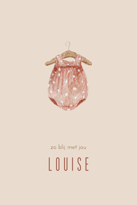 Lief geboortekaartje voor een meisje met een getekende roze romper