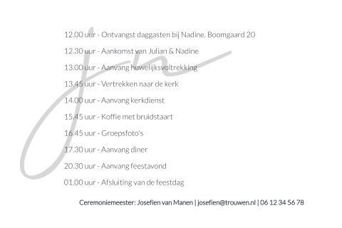Kaartje voor daggasten met een programma voor jullie trouwdag