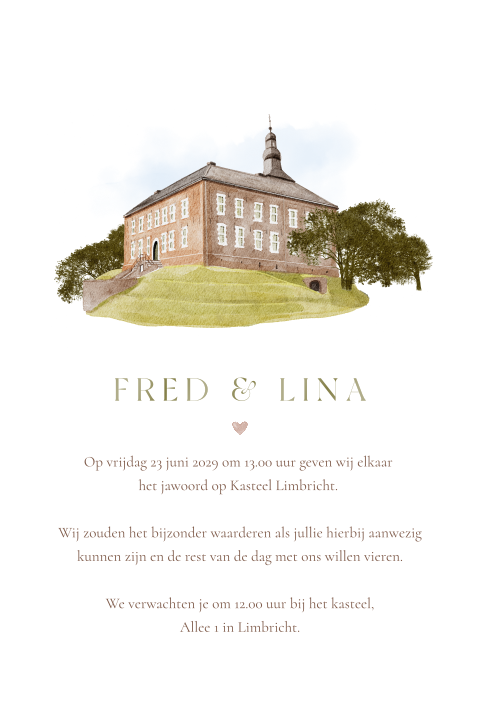 Trouwkaart illustratie trouwlocatie kasteel limbricht