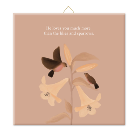 Tegeltje watercolor illustraties lilies and sparrows