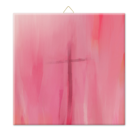 Tegeltje watercolor kruis roze