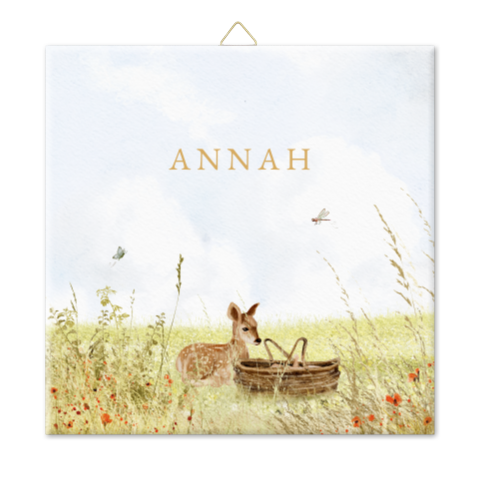 tegeltje GESCHILDERD HERTJE GRAS VELDBLOEMEN BABY