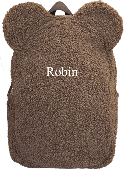 teddy rugzak taupe met naam en oortjes