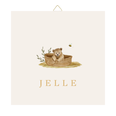 Getekend tegeltje neutraal beer mandje gras