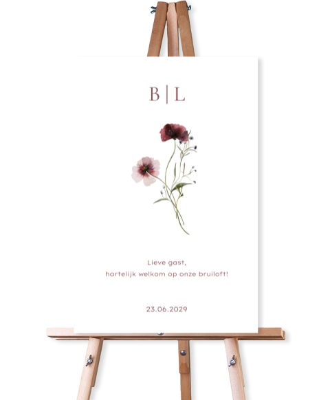 Welkomstbord 40x60 illustratie paars veldboeket