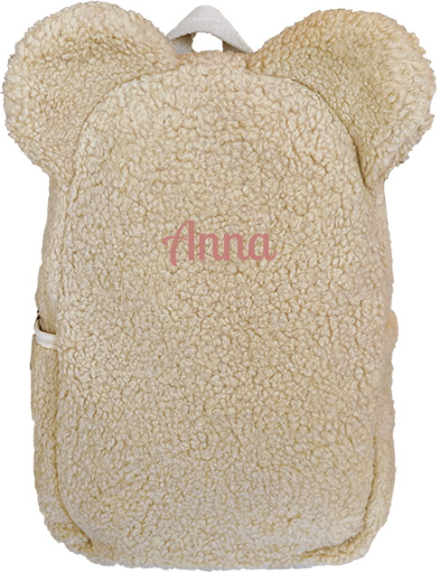 teddy rugzak oortjes beige naam roze
