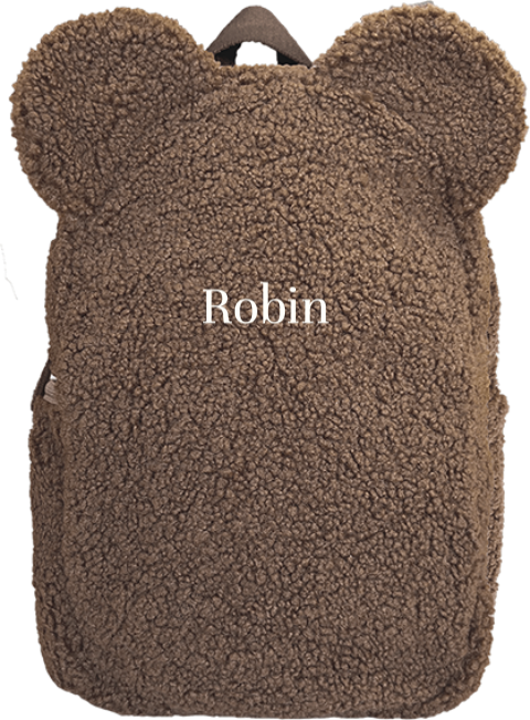 teddy rugzak taupe met naam en oortjes