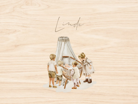 Uniek memorybox vijfde kindje getekend wieg aquarel