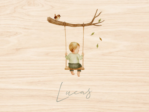 Herfst memorybox jongen op schommel en vogel