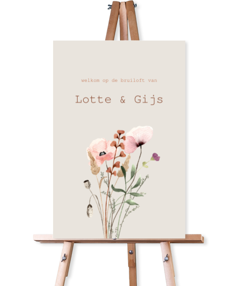 Welkomstbord bruiloft illustratie veldboeket
