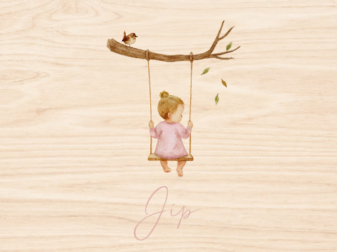 Herfst memorybox meisje op schommel en vogel