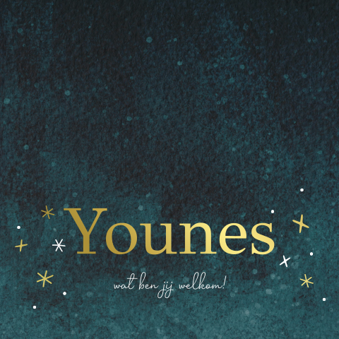 Vierkant geboortekaartje met blauwtinten en sterretjes