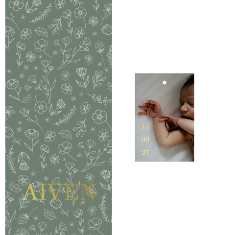 Groen geboortekaartje jongens met foto en foliedruk