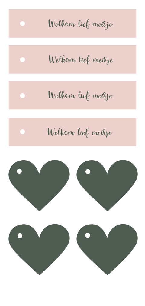 Tekstlabels met een hartje, incl. gaatje