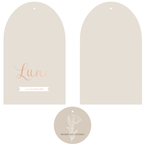 Modern Boogvorm Geboortekaartje met Label