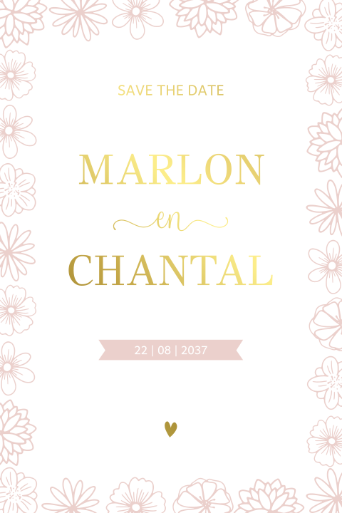 Save the date kaartje met getekende bloemen