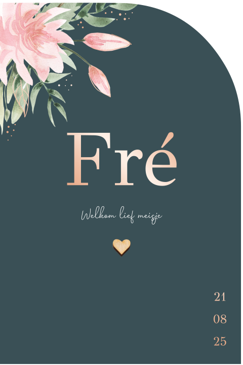 Origineel geboortekaartje met ronde hoek en houten hartje