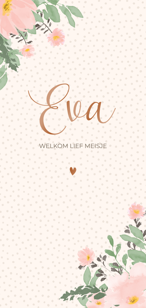 Geboortekaartje meisje met bloemen en koperfolie