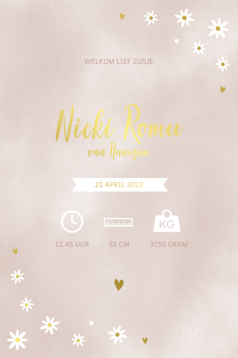 Poster met goudfolie en bloemetjes