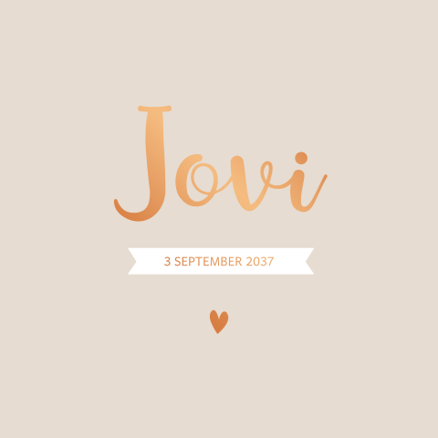 Neutraal geboortekaartje met ronde hoeken en koperfolie