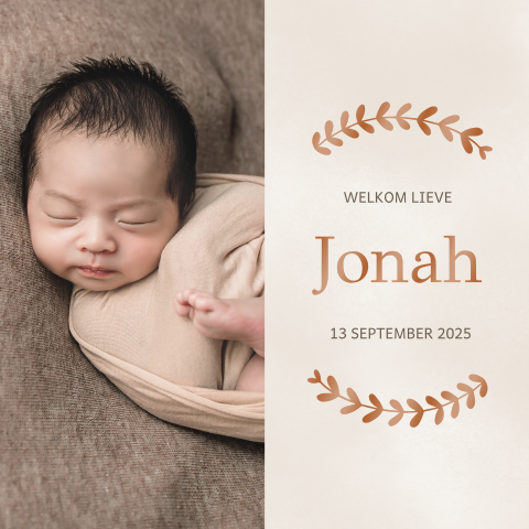 Geboortekaartje met koperfolie en foto