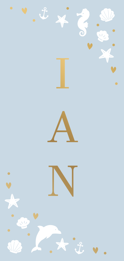 Langwerpig jongenskaartje met onderwater silhouetten en foliedruk