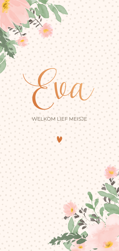 Geboortekaartje meisje met bloemen en koperfolie