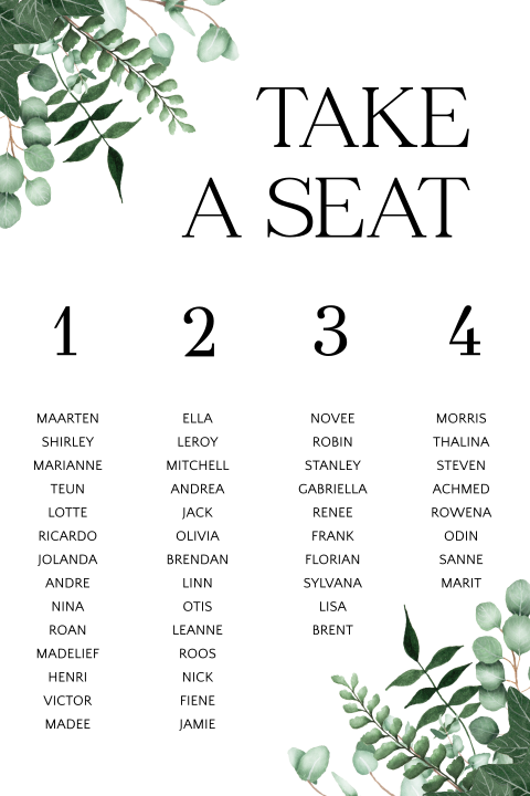 Take a seat bord met groene takjes en blaadjes