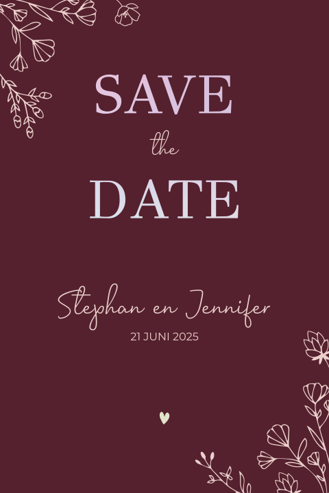 Save the date kaartje in bohemian stijl en foliedruk