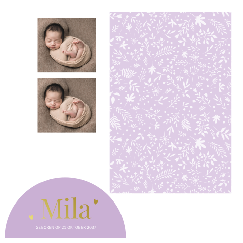 Meisjeskaartje met losse fotostrip en naamkaartje