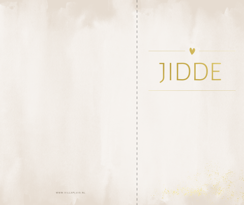 Geboortekaartje met beige kleur, smalle voorkant en foliedruk