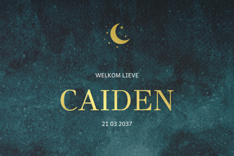 Geboortekaartje jongen met sterren, maantje en goudfolie