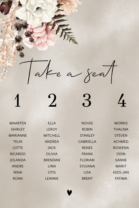 Take s seat bord met zandtinten en bloemen