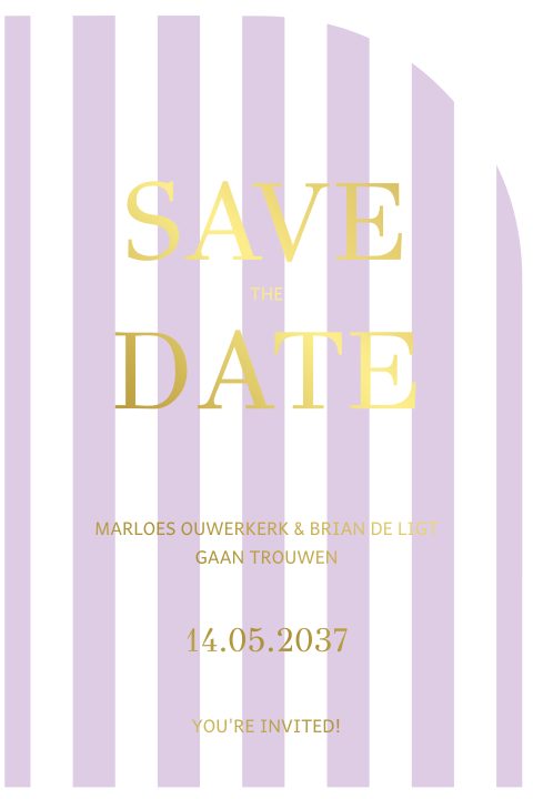 Save the date met boogvorm en gouden letters