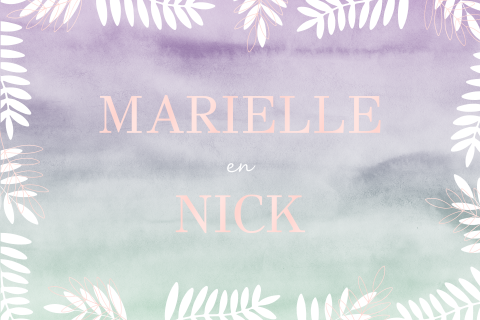 Trouwkaart met waterverf tinten, hoogglans en takjes