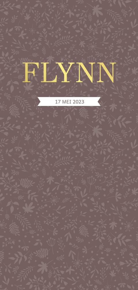 Geboortekaartje jongen met blaadjespatroon en goudfolie