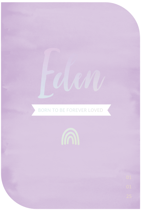 Geboortekaartje met lila kleur en holografische folie