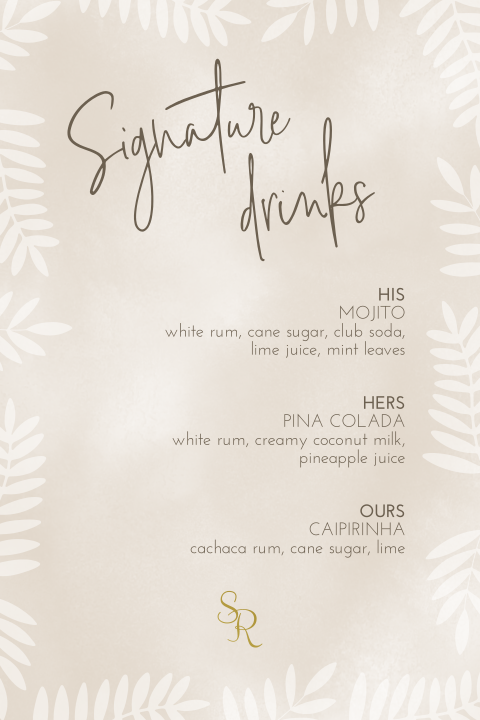 Signature drinks poster met neutrale tinten en foliedruk
