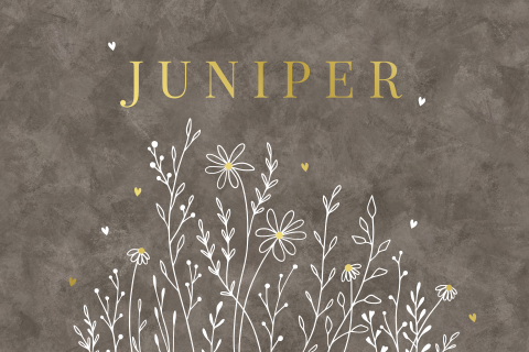 Stoer geboortekaartje met witte bloemen en gouden elementen