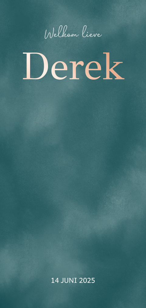 Langwerpig geboortekaartje met foliedruk