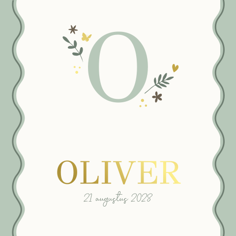 Vierkant geboortekaartje met golfrandjes